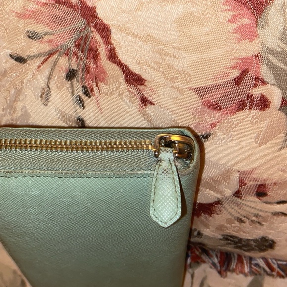 PRADA SAFFIANO LEATHER ZIP AROUND WALLET FRONT BOW AQUAMARINE EUC With COA - Picture 7 of 15